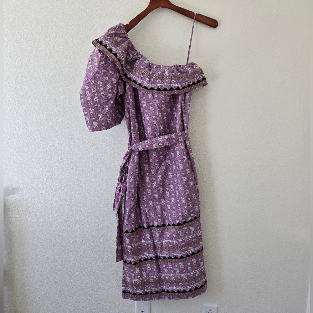 NWT Sea NY Perry One‎ Shoulder Midi Dress Purple Floral Border Print Size Small - Picture 7 of 16